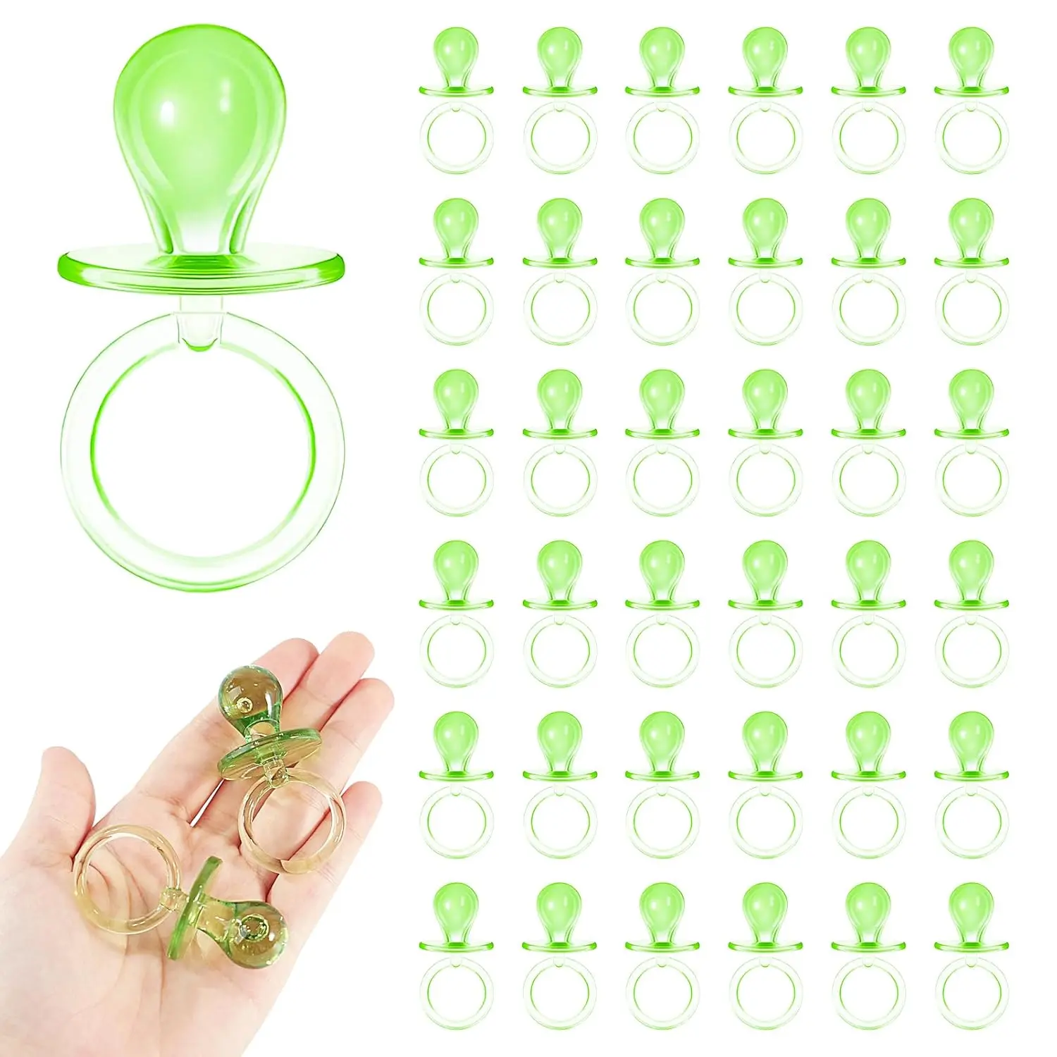 36PCS Baby Shower Pacifiers Party Favors 2.5" Acrylic Dummy Decorations (Green) | Baby Shower Game Supplies & Decorations