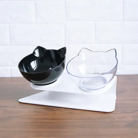 Double Pet Bowl - White & Black Design, Elegant Shape, Ideal for Pets, Versatile Use, Versatile Storage Solution