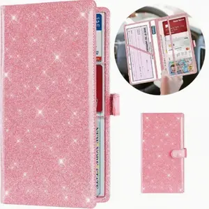 Car High-End Leather Insurance Card Holder, Magnetic Closure, Waterproof Document Organizer, Vehicle Glove Box Storage Bag