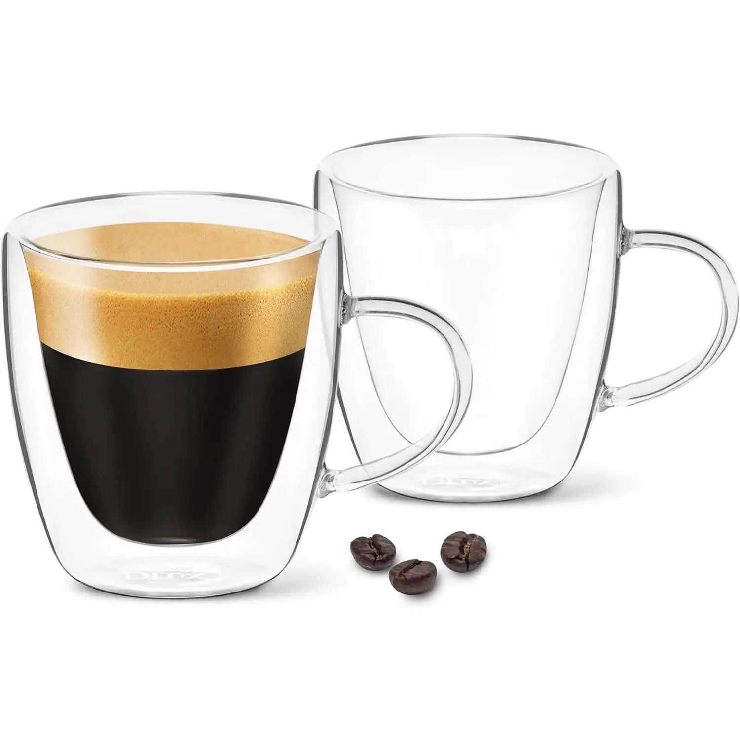 Espresso Coffee Cups 3oz, Double Wall, Clear Glass Set of 2 Glasses with Handles, Insulated Borosilicate Glassware  Cup