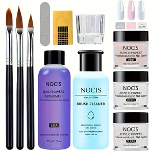 Acrylic Nail Kit with Everything, 3  Acrylic Powder & Liquid Monomer Set, Professional Nail Extension Kit with Nail Brushes, Nail Art Tools for Beginners, Salon-Quality DIY Manicure at Home Nail Care
