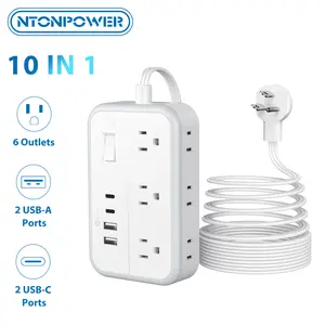 NTONPOWER Surge Protector Power Strip with 6 Outlets 4 USB Charging Station(2 USB C Port), 5/10/15/25 Ft Flat Plug Extension Cord, Outlet Extender for Indoor, Home, Office Supplies, Dorm Room Essentials