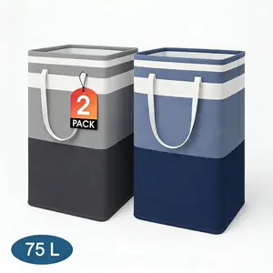 2 Pack Large Laundry Baskets，Waterproof & Dustproof Freestanding Collapsible Laundry Hamper with Extended Carry Handles for Clothes Toys Towels Storage in Home Dorm Family