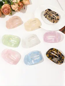 Elegant Colorful Acetate Flat Oval Hair Clip, Anti-Slip Teeth Design, Suitable for Daily, Casual Gatherings, Vacation, Flat Hair Clips