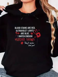 Creative Bloody Handprint Design Print Hoodie, Casual Long Sleeve Pocket Drawstring Hoodie Sweatshirt, Women'S Clothing