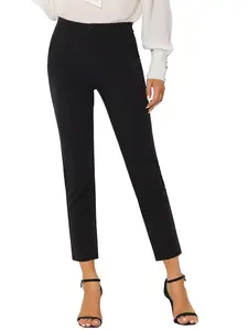 INSPIRE CHIC High Waist Elastic Back Office Work Ankle Pants Black Solid