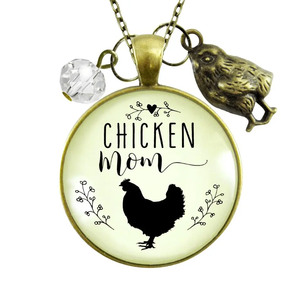 Chicken Mom Necklace Farm Life Words Baby Chick Charm Gift Jewelry