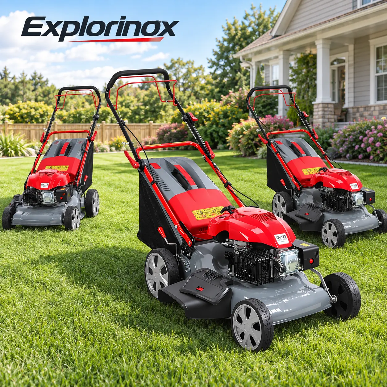 Explorinox DU12176-51B3 20-Inch Self-Propelled Lawn Mower 173cc Gas Engine with 60L Grass Tank Adjustable Height for Yard Patio Landscaping