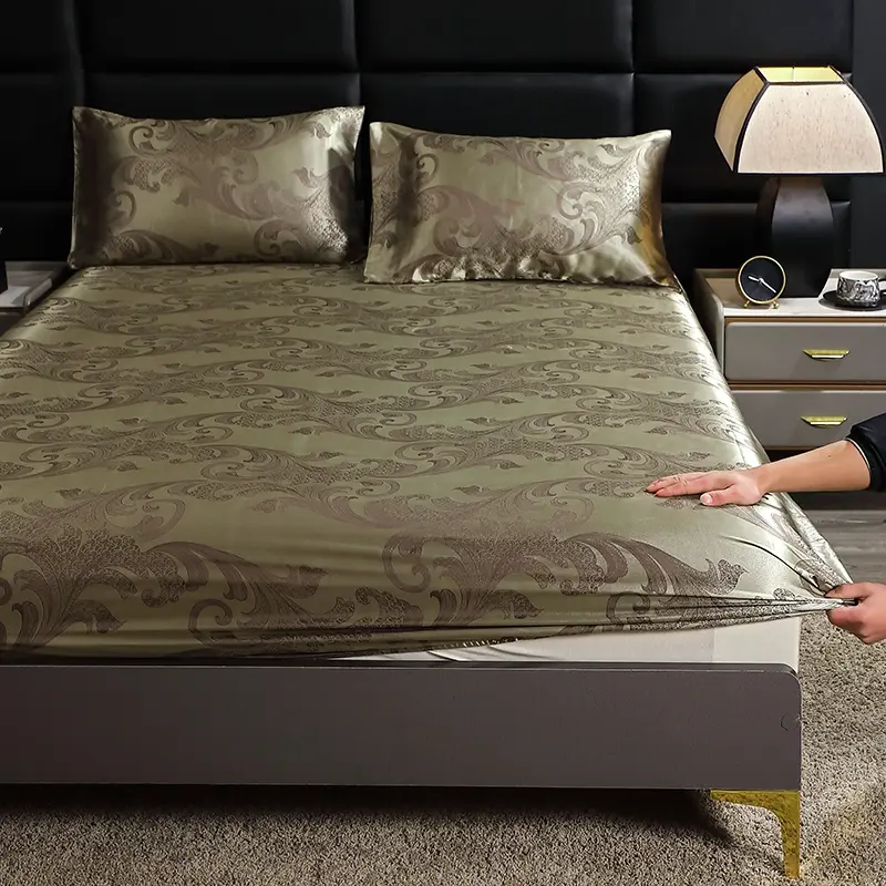 1pc Elegant Round Bed Cover Protector, Breathable Polyester Stretch Fitted Sheet, All-Season Comfort for Deep Pocket Beds, Jacquard Fabric