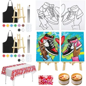 2 Pack Sip and Paint Kit for Adults Pre Drawn Canvas Painting Art Set with Outline Canvas Couples Date Night Valentine's Day (Sneakers, 8 x 10 Inches)
