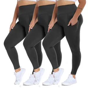 【Plus Size】SHOWITTY 3 Pack Plus Leggins with Pockets for Women, High Stretch High Waist Workout  Comfy Women's Yoga Pants, Basic breathable