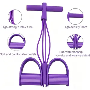 Four-Tube Pedal Resistance Band, Multi-Functional Tension Exerciser for Yoga, Abdominal & Full-Body Home Workout
