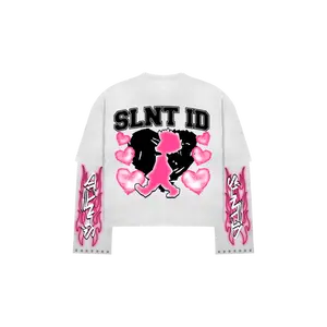 "ON MY OWN" DOUBLE LAYERED TEE ( PINK - WHITE )