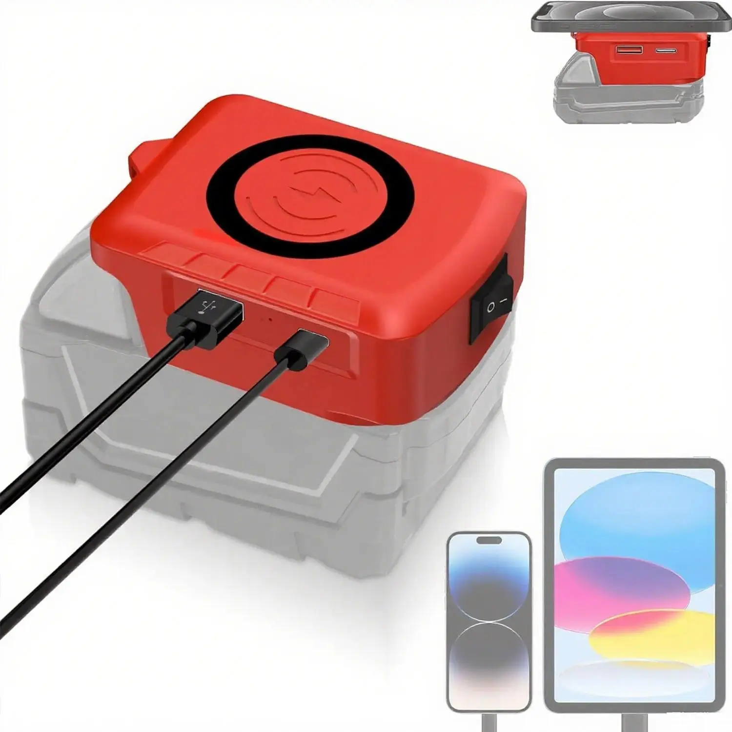 18V Milwaukee Plastic Battery Adapter - Portable Wireless Charger, USB & Type-C Outputs, Tools & Hardware Accessory, Mobile Device Charging, Manufacturer Warranty, Ideal for Camping Work, Manufacturer Warrenty