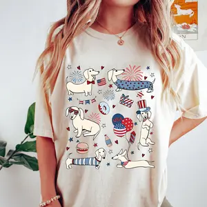 Comfort Colors 4th Of July Dachshund Doodle Shirt, Cute Dog Shirt, Independence Day Tee, Dachshund Lover Shirt, Dog Owner Gift Cotton Fit