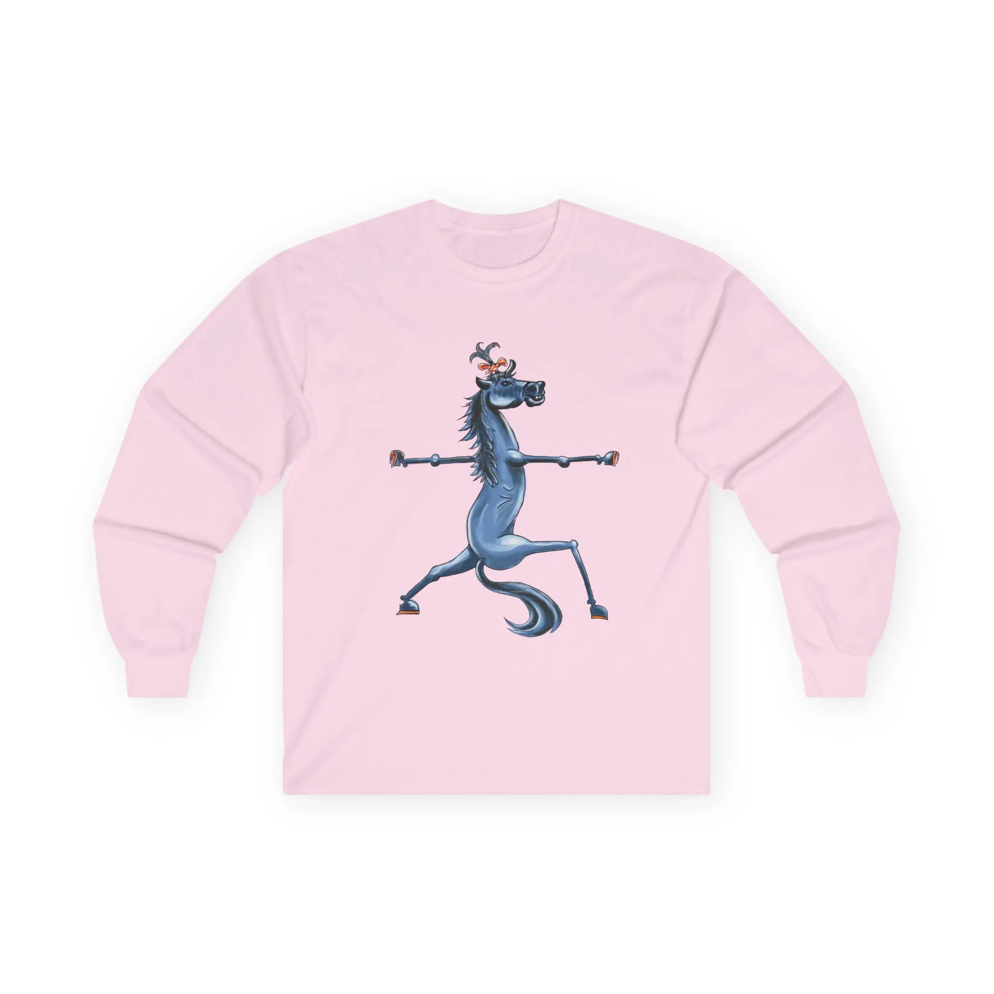 Horse and Yoga Lover Long Sleeve Tee, Cute Horse in Warrior Pose Shirt, Quirky Gift, Yoga Enthusiast Apparel, T-Shirt for Everyday Wear