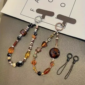 [Lw] Mobile phone chain literary antique beaded bracelet personalized mobile phone lanyard amber bracelet bead premium sense lanyard Phone Charm