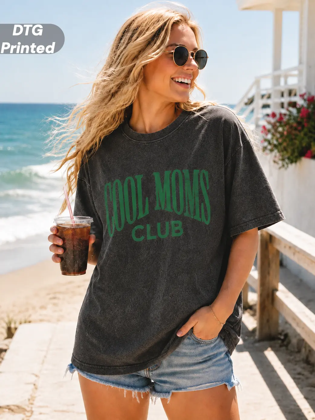 MUSEBEAU 100% Cotton Cool Moms Club Shirt, Cool Mom T-Shirt,DTG Printed Striped Design Mom Life Shirt,Short-Sleeve Womenswear Top Vintage Washed Graphic T-Shirt,Mother’s Day Gift, Gift for Mom,Outfits Oversized Tshirt,Trendy Mama T-shirts,Summer Outfit