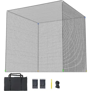 Golf Practice Hitting Net: 10 x10x 10 Ft Batting Cage Netting with Polyester Mesh, Roped Edges -for Backyard Driving, Garage, Indoor/Outdoor, Golf Simulator (Frame Not Included)
