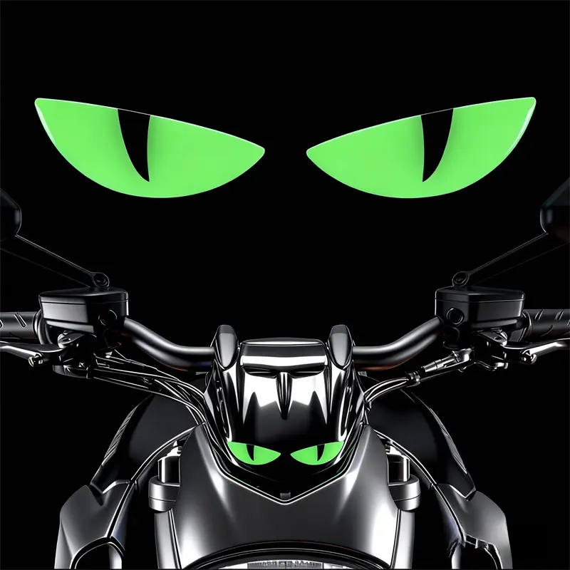 1 Pair 3D Reflective Cat Eyes Car Stickers - Anime-Inspired Black Eye Luminous Silicone Raised Decals, Peel-and-Stick Non-Woven Waterproof Water Resistant Exterior Accessory for Cars, Motorcycles (1-2cm Difference, Night Visibility Boost), Gaming