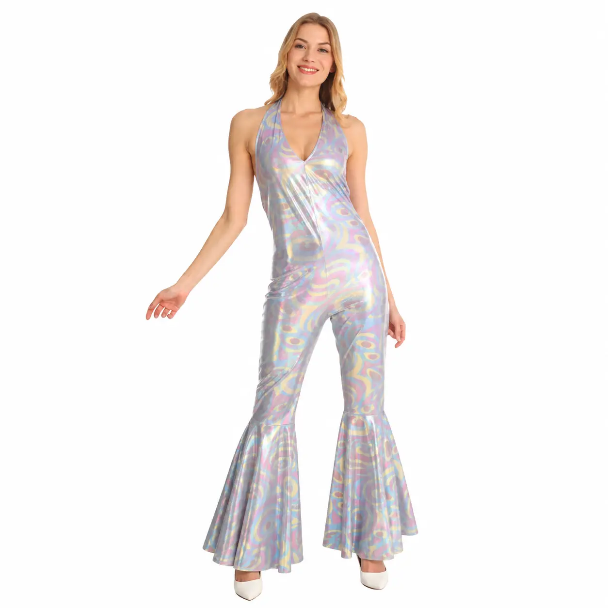 Women's 80s Sparkly Disco Jumpsuit Halloween Costume
