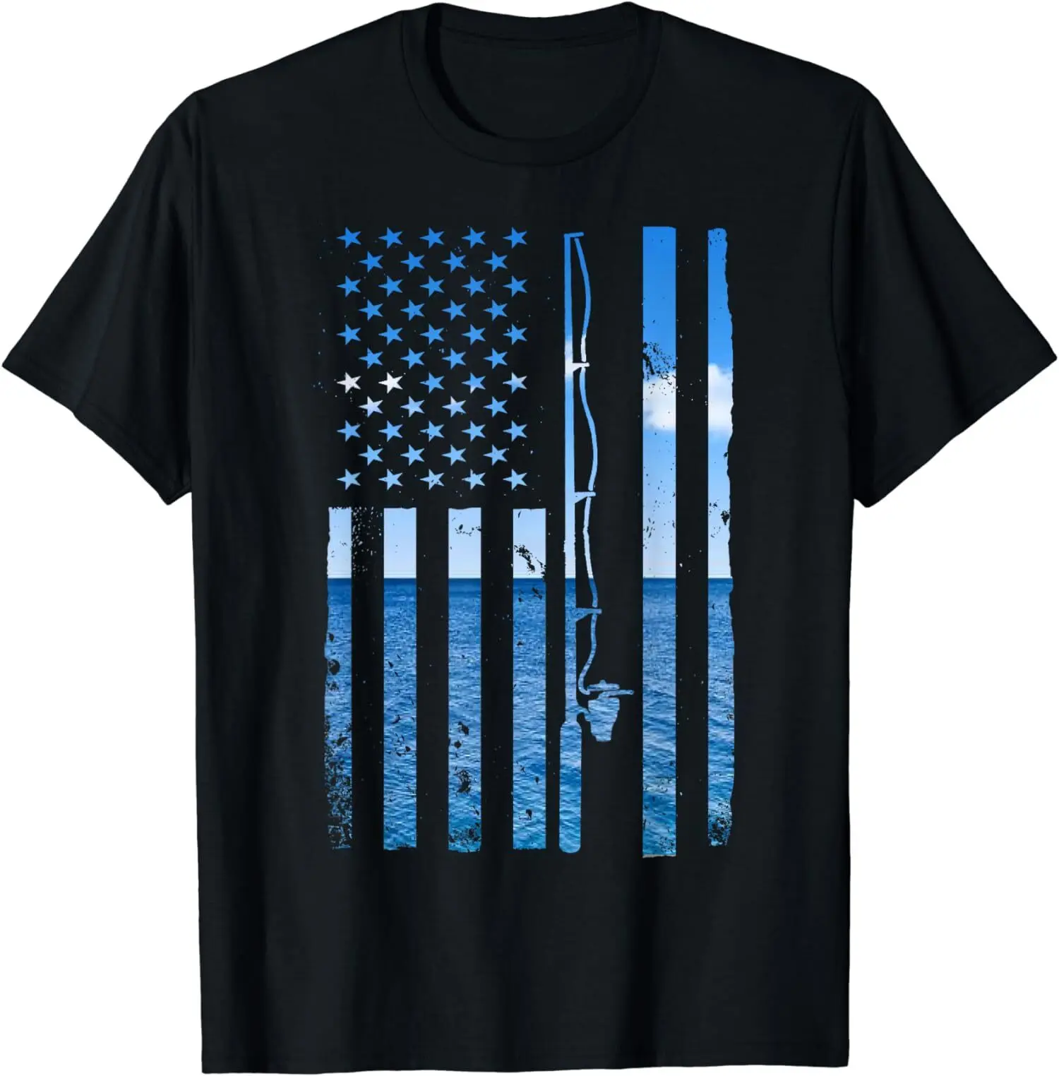 Fisherman Funny Bass Fishing Usa American Flag Unisex T-Shirt