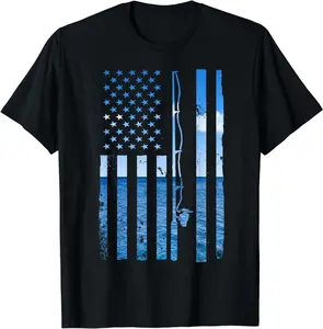 Fisherman Funny Bass Fishing Usa American Flag Unisex T-Shirt