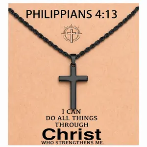 Cross Necklace for Men with Inspirational Bible Verse Card, Stainless Steel Christian Faith Pendant Chain, Philippians 4:13 Joshua 1:9 Scripture Gift for Him, Religious Jewelry for Men Women, Birthday Baptism Graduation Christmas Gift