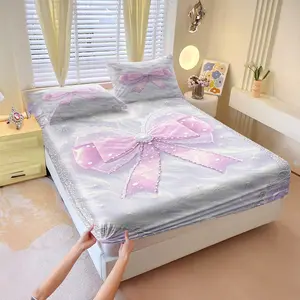 3Pcs Set of Dreamy Pink and Purple Butterfly Print Fitted Sheet Set, Sweet Style Bedding Set, Breathable, Strong Wrapping Ability, Available in Multiple Sizes, Perfect for Girls' and Boys' Room Decoration, Bed Sheets Set, Bedsheet, Soft Breathable Sheet