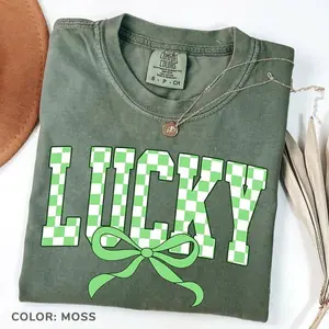Comfort Colors Retro Checkered Lucky St Patrick's Day Coquette Tshirt, St Patrick's Day Coquette Tee, St Patricks Day T-shirt, Retro St Patrick Day