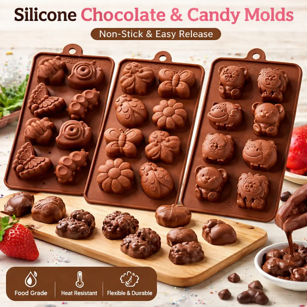3-Pack Silicone Forest Animal Mold Set – Non-Stick Chocolate Candy Molds for Baking, Soap, Resin & DIY Crafts – Fun Animal Shapes for Kids & Gift Making