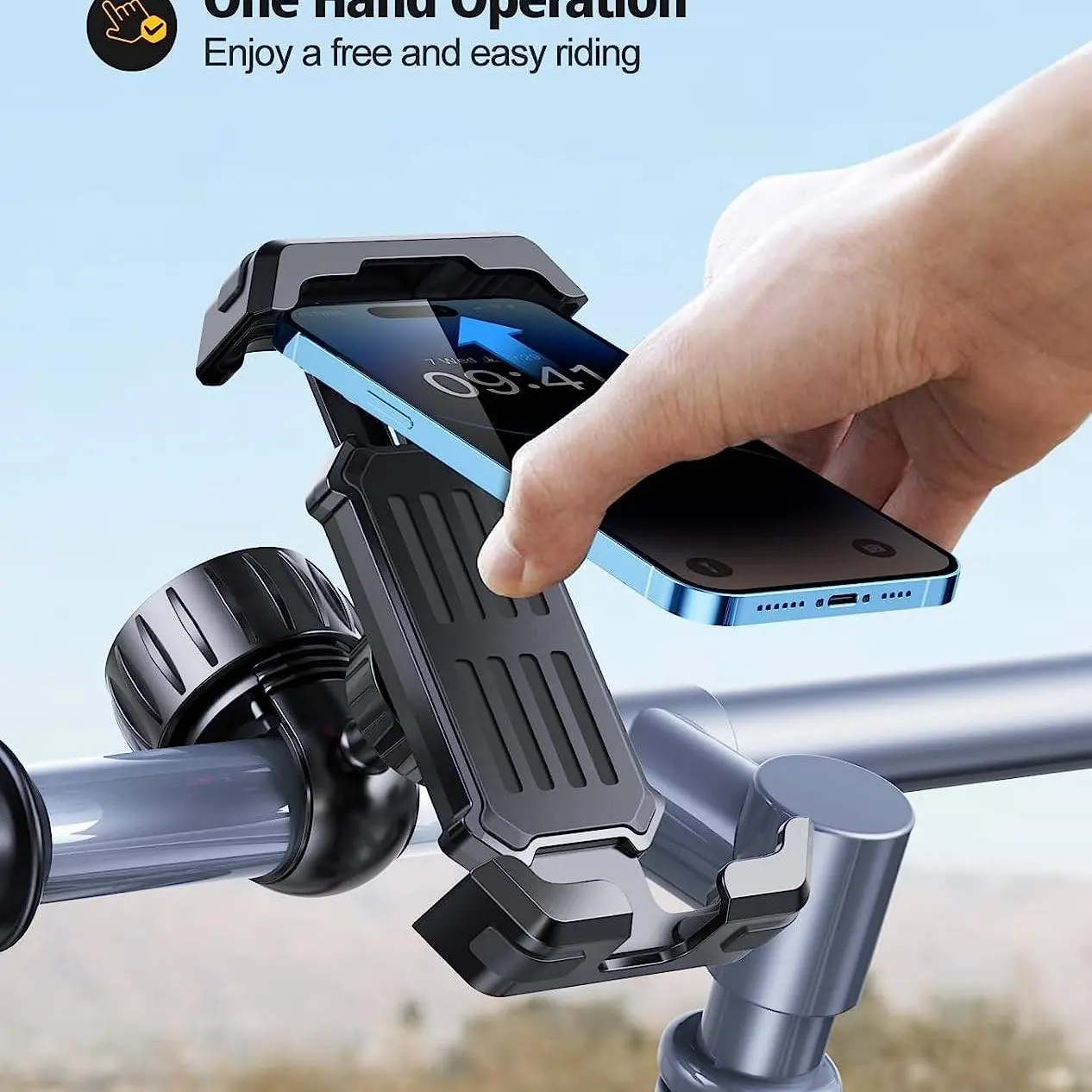 Upgraded Bike Phone Holder, Shockproof Scooter Phone Holder, One-Click Stable Locking, 360° Rotatable, Fits 11.94-17.27 Cm Smartphones, Bike Mount, Ebike Accessories