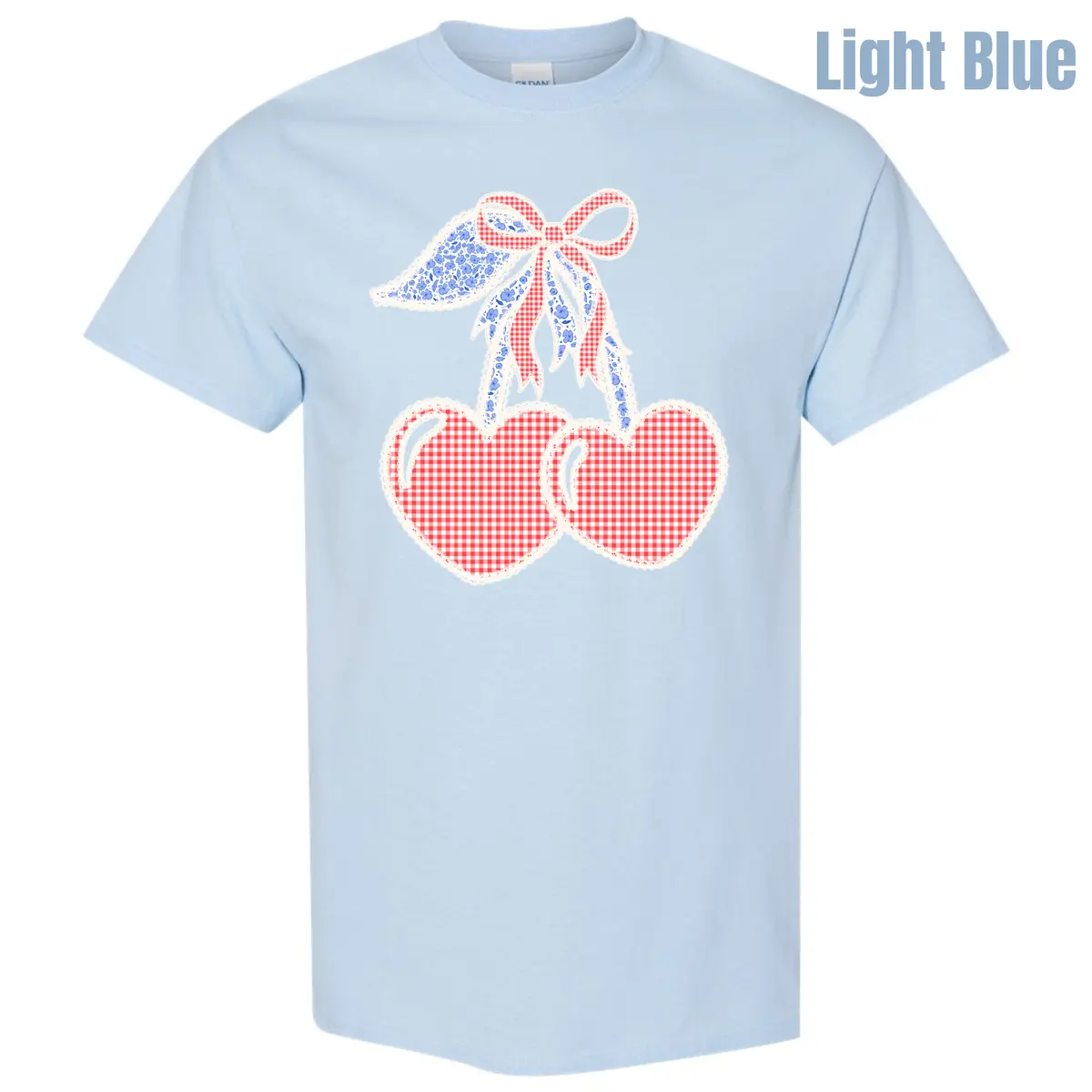 Gingham Heart Cherries Gildan Short Sleeve T-Shirt 'NLB'