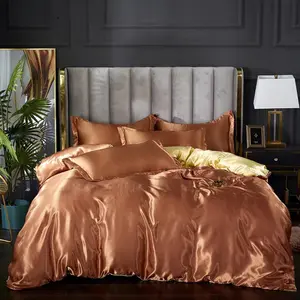 Silk Dark Khaki Brown Duvet Cover,Luxury Soft Quilt Cover,Adults Bedroom Decor Chic Luxurious Silky Bed Set,No Comforter