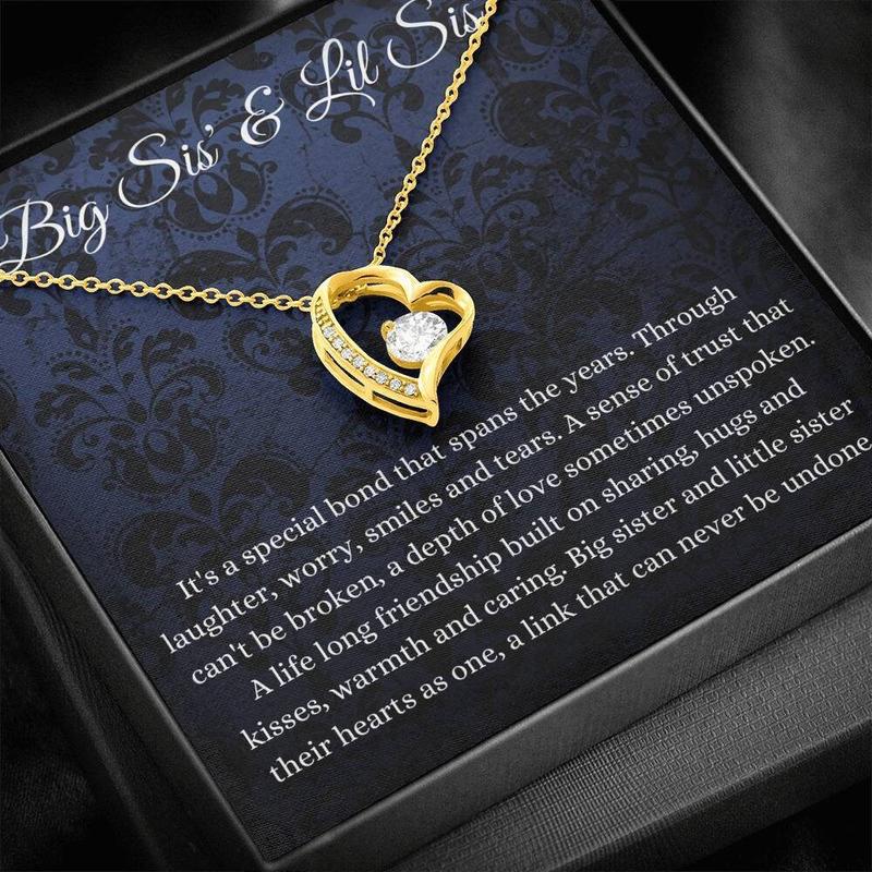 Heart Necklace for Sisters – Big Sister & Little Sister Matching Necklaces | Big Sis Lil Sis Gift with Meaningful Message Card Inside
