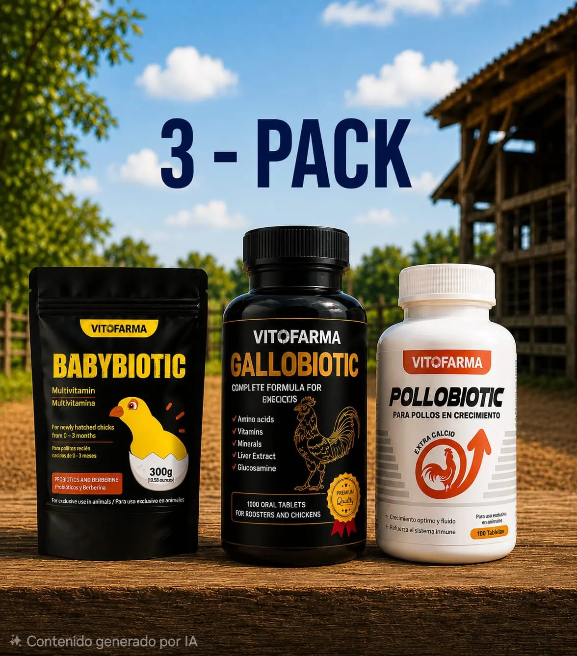Vitofarma Stage-Specific Chick-Rooster Kit, 3-Product Poultry Development Combo Bundle - Babybiotic Tablets, 100 Pollobiotic Tablets, Gallobiotic Bottle