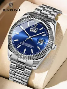 Men's Business Fashion Analog Quartz Watch, Business Fashion Watches, Stainless Steel Wristwatch, Fashion Waterproof Watch for Party, Daily Clothing Decor, Trendy All-match & Exquisite Watch for Birthday Gift with Box