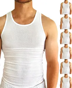 BROOKLYN VERTICAL Mens 6-Pack Tank Tops Classic White Sleeveless Moisture-Wicking Ribbed Lightweight Undershirts for Outdoor Activities