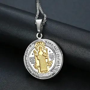 Vintage Stainless Steel Priest Patterned Round Pendant Necklace, Suitable for Placing Photos To Commemorate Men and Women's Necklaces, Christmas Gift Accessories