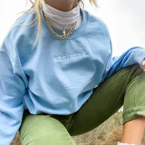 Anointed Embroidered Crewneck Christian Sweatshirt | Light Blue