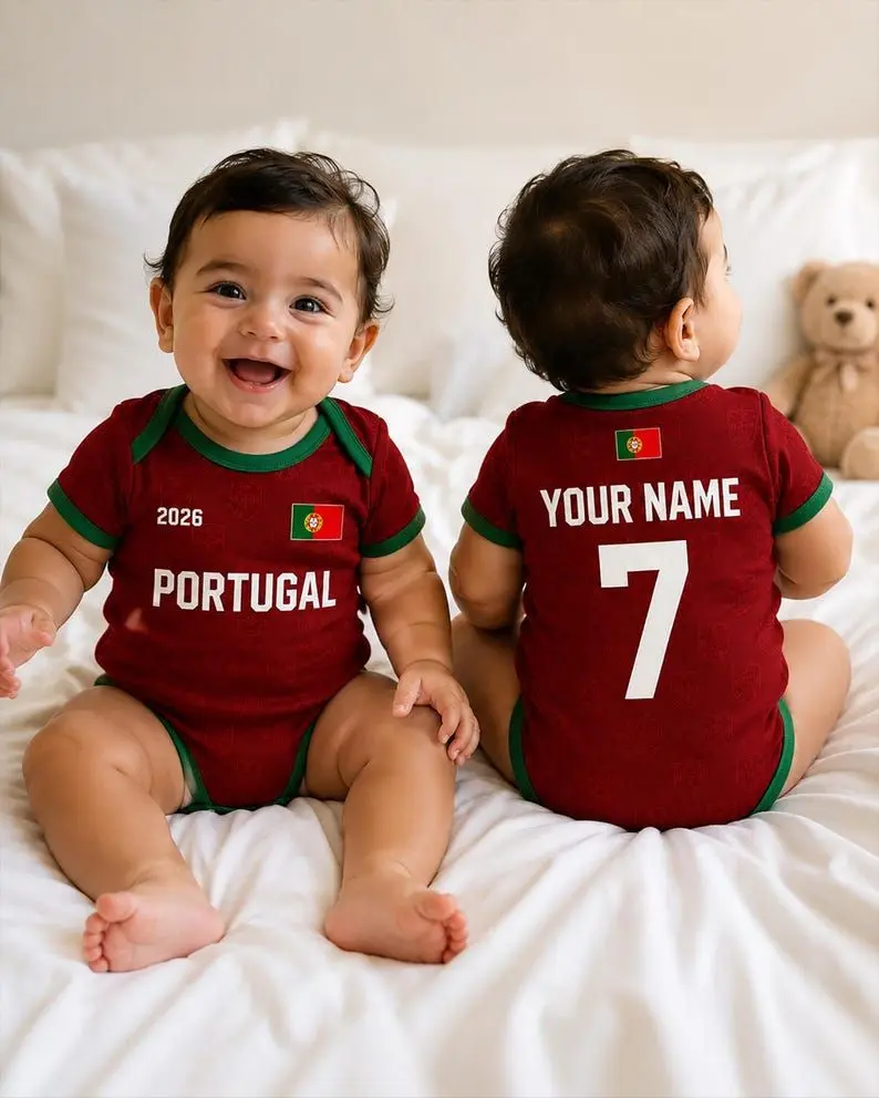 Personalized Portugal Baby Bodysuit, Custom Name Number Infant Soccer Outfit, Portugal Baby Jersey Personalized Dual Citizenship, World Soccer Baby Suit, Football Gift – FASTSHIPPING
