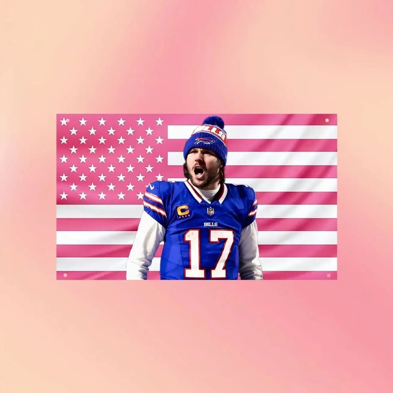 Josh Allen Buffalo Football Flag, Pink American Flag Wall Tapestry, Quarterback Fan Room Decor, Gift for Sports Fans