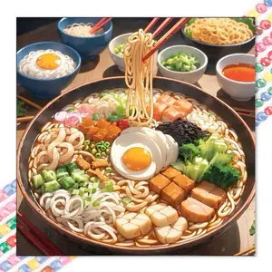 1 DIY diamond painting kit, 5D diamond art set, DIY decoration, ramen food diamond painting set with full round diamonds, mosaic, diamond art, DIY art home decoration, suitable for Christmas.