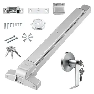 Commercial Stainless Steel Panic Bar Device for Emergency Exits, 31" 1-Way Access Hardware with Exterior Lever & 3 Keys, Fits 30-36" Metal & Wood Doors