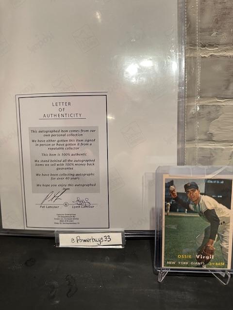 Ozzie Virgil Sr. 1st Dominican to play Baseball in the Major Leagues in 1956. Autographed photo w/ Rookie card.