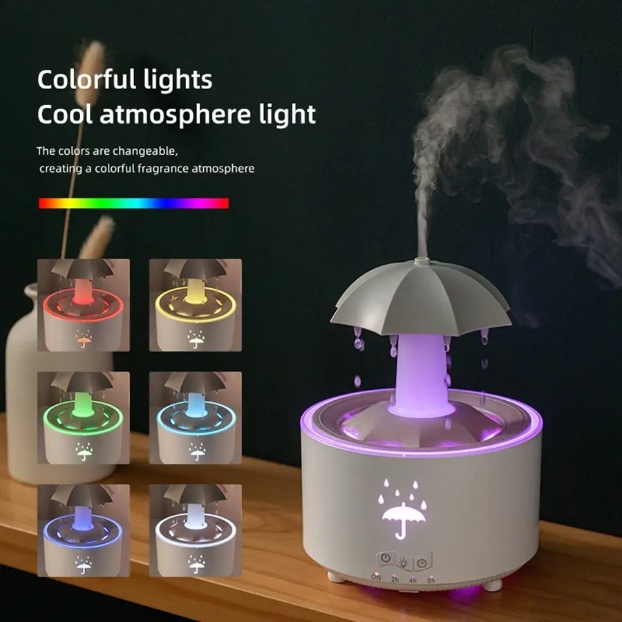 Rain Cloud Humidifier with Raindrop Effect, Rotating Diffuser with 7 Color Lights, Essential Oil Compatible Air Humidifier for Home Use, Aromatherapy Machine