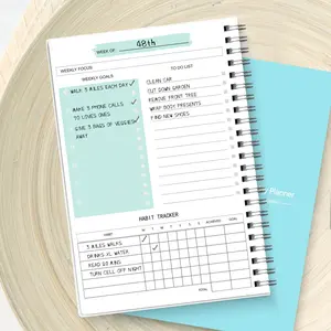 2026 Undated A5 Weekly Planner, Goals & Habit Tracker, Twin Wire, Thick Paper, Minimal Blue, Work Study Organizer