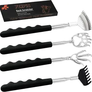 [New Deal] 4Pcs Different Back Scratcher Tool Set with Rubber Handles & Metal Portable Telescoping Back Scratcher for Adults, Stocking Stuffers - Body Care Comfort Stainless Steel