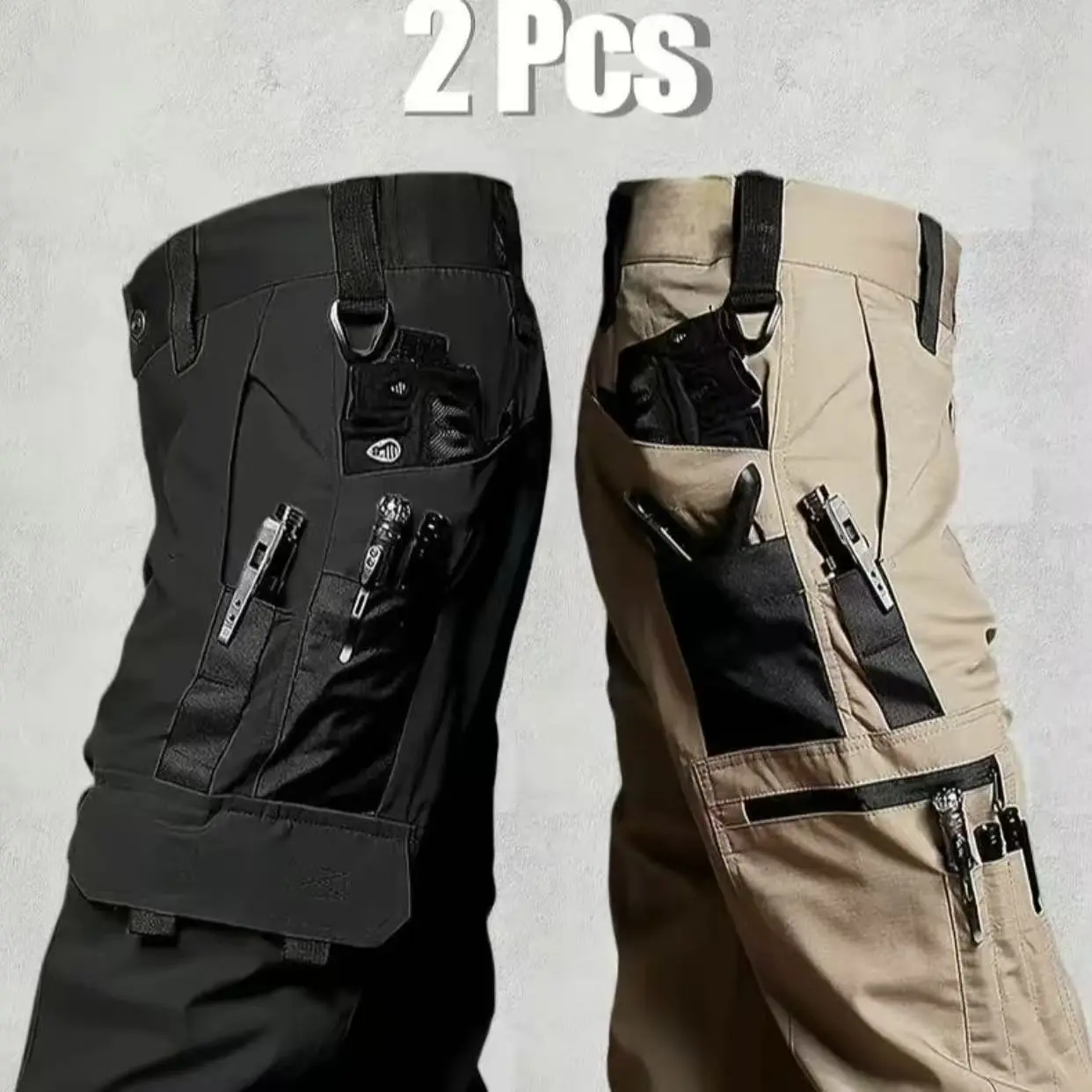 Men's 2-Pack Solid Color Tactical CargoPants, Multi-Pocket Design with Zipper Closure,Durable Outdoor Training Trousers, Available inMultiple Colors, Ideal for Outdoor Activities,Hiking, Camping and More, 230 GSM Men's Pants