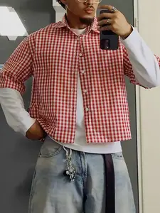 Men's Geometric Graphic Print Fitted Short Sleeve Checkered Plaid Shirt, Casual Classic Retro Vintage Gingham Shirt for Daily Wear, Fashion Men's Top for Four Seasons, Checked